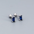 Elegant silver earrings with rectangular blue zircon stones and screw back ball design - 925 Silver / Platinum (Blue Zirconia)