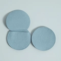 Detailed view of light blue microfiber circular jewelry pouches with flap closure - 7*7cm / Light Blue