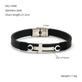 Detalle de pulsera de cruz de acero inoxidable con correa de cuero negro y medidas - Estilo Cruz Negra (1848)