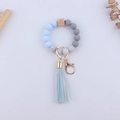 Portachiavi da polso con perline in silicone blu e grigie e nappa in pelle PU - Blu