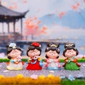 Set of four cute Tang dynasty style female figurines with traditional Chinese ornaments - S / Auspicious Banquet Style (1056-8; 4pcs Set) / Multicolor