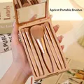 5Pcs portable apricot makeup brush set with flip-top mirror storage case for travel - Nude Apricot 5-piece Brush Set + Mirror Case