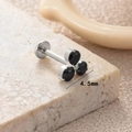 Titanium labret stud with 4.5mm black cubic zirconia flower top for cartilage piercing - 4.5mm / Silver-Black
