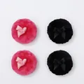 Set of four plush round powder puffs in rose pink and black with silk bow handles - Set of 4 / 2 Rose Red + 2 Black