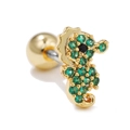 Gold seahorse helix stud with green zircon stones and stainless steel ball back screw - Seahorse