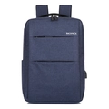 Navy blue minimalist business backpack with built-in USB charging port and durable fabric - Double Zipper USB / Navy Blue