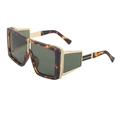 Steampunk sunglasses with tortoiseshell frame, green lenses and golden side shields - Tortoise
