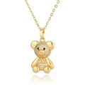 Charming golden bear pendant necklace with sparkling micro-pave cubic zirconia crystals - D937 Bowtie Sitting Bear