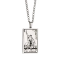 Silver vintage tarot card necklace featuring The Magician rectangular steel pendant - Magician / Steel