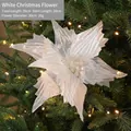 Sparkling white 30cm artificial Christmas poinsettia flower with glitter for tree decor - White