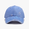 Gorra de béisbol de mezclilla azul lavado con bordado vintage y efecto rasgado - Ajustable / Azul grisáceo