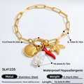 Goldenes Edelstahl-Armband mit Anhängern aus Muschel, Perle, Chili und Seestern - Goldenes Edelstahlarmband / Seestern Muschel Chili Perle Stil (SL41235)