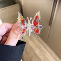 Silver butterfly hair clip with colorful beads and hollow metal wings, 5x4.3cm size - Silver Butterfly Color Beads / Silver Color Beads