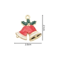 Red Christmas bell charm pendant with green leaves and gold plating, 2.1x2.0cm size - 2358 Double Bell Holly