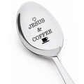 Polished stainless steel coffee spoon engraved with Jesus & Coffee and heart symbols - JESUS & COFFEE
