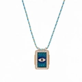 Collar bohemio con colgante cuadrado dorado y ojo turco en cordón trenzado bicolor - Mal de Ojo Azul