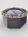 Silver stainless steel modular charm bracelet with clover relief on velvet display stand - 0118-platinum Mask Section 1