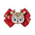 Détail du nœud de Noël rouge avec imprimé renne doré et tête de renne à paillettes - Rouge Imprimé Cerf Doré