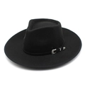 Chapeau fedora classique en laine noire avec large bord et boucle vintage élégante - M (56-58cm) / Noir