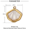 Dessin technique d'un pendentif cœur de 20mm en acier inoxydable et pierre naturelle - VG781-Bordure de Coquille Blanche
