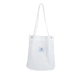 White corduroy tote bag with green leaf patch and long shoulder straps for daily use - White