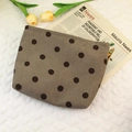 Corduroy travel cosmetic bag in taupe with black polka dots and minimalist design - Gray Polka Dots