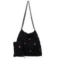 Sac fourre-tout noir matelassé en polyester avec nœuds roses et petit porte-monnaie - Noir