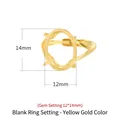 Golden S925 silver four-prong ring mount for 12x14mm oval gemstones - Stone Size 12*14mm / Gold