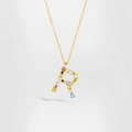 Golden S925 silver necklace featuring a colorful crystal inlaid letter R pendant - Gold Letter R