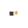Detailed side view of a gold square earring with black zircon and screw back closure - Black