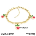 Gold double-layered steel bracelet featuring sweet cherry charms and paperclip chain links - Red-Pink Cherry Style (KJ4511-ZG)