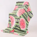 Microfiber beach towel with green stripes and vibrant watermelon slice prints - O-Watermelon Slices Green and Black Stripes