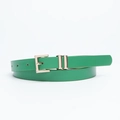 Cintura sottile in pelle verde da donna con fibbia in metallo argento e passante rettangolare - Verde