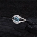 Bague en dentelle tressée argentée avec pierre bleue ovale et zircons - Style Ovale à Pierre Bleue (JZ0253) / Argenté