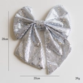 Sparkly silver sequin bow 28cm for Christmas tree decoration and festive DIY ornaments - Large Silver