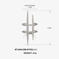 Silberner Edelstahlring mit doppelter Schiene und 4,2 cm langen vertikalen Metalldornen - Stahlfarbener Linienring