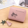 Pink minimalist coin purse with litchi grain texture, tassel, and star charm - Pink