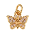 Detailed close-up of gold plated butterfly pendant with micro paved sparkling zircon - Butterfly / Gold