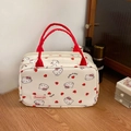 Cartoon themed white makeup bag with red handles and Hello Kitty heart patterns - Heart Cat