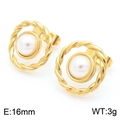 Golden twisted hoop earrings with a white pearl center, 16mm diameter and 3g weight - 16mm / Type G Gold