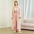 Ensemble d'intérieur 3 pièces en flanelle rose épaisse avec robe longue et pantalon - Rose Sakura (Femme)