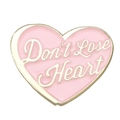Pink heart-shaped enamel brooch with gold trim featuring Don't Lose Heart text - Pink Gold Script English Style (XZ7332)