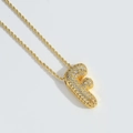 Golden chunky letter f pendant necklace with sparkling crystals and rope chain - Letter F