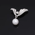 Elegant silver wing brooch featuring shimmering rhinestones and a white pearl drop pendant - Bird Pearl Silver