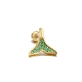Golden fish tail ear stud featuring sparkling green zircon stones and ball screw back - Fish Tail / Green