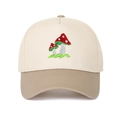 Cappellino baseball retrò a 5 pannelli con ricamo fungo, tesa kaki e corona crema chiaro - Regolabile / Cachi