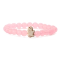 Close-up of pink crystal bead bracelet featuring a cute white elephant charm accent - Pink Chalcedony