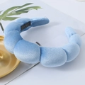 Thick light blue velvet sponge headband with trendy cloud design for women hair styling - Light Blue (16# Glossy Sponge Headband)
