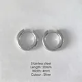 Classic silver stainless steel hoop earrings 20mm round tube minimalist style - Silver (NE93145)