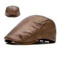 Vintage brown leather flat cap with lychee texture and adjustable metal buckle - Coffee 2
